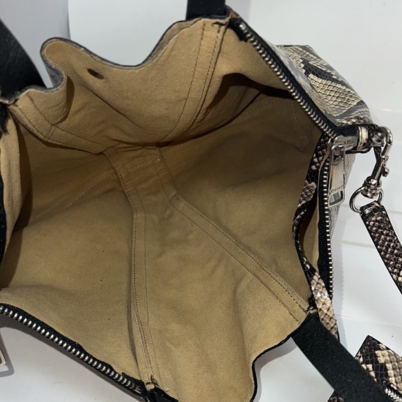 Orciani Snakeskin Print Patent Leather Tote Double Zip Shoulder Bag Italy - Picture 10 of 15